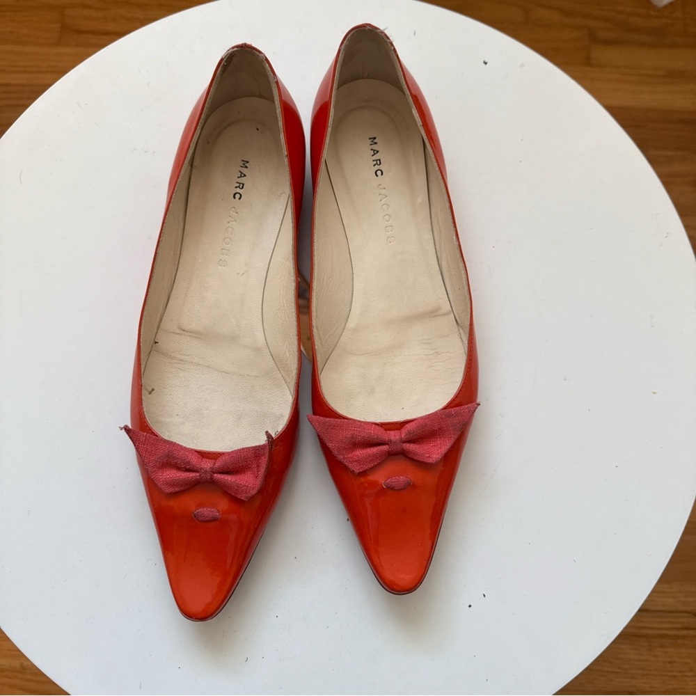 Marc Jacobs Orange Patent Leather Flats Size 8.5 M Made In Italy